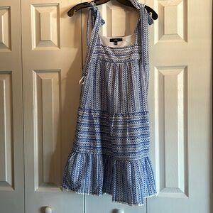 NWT - Chic in Santorini White and Blue Tie-Strap Dress With Pockets
